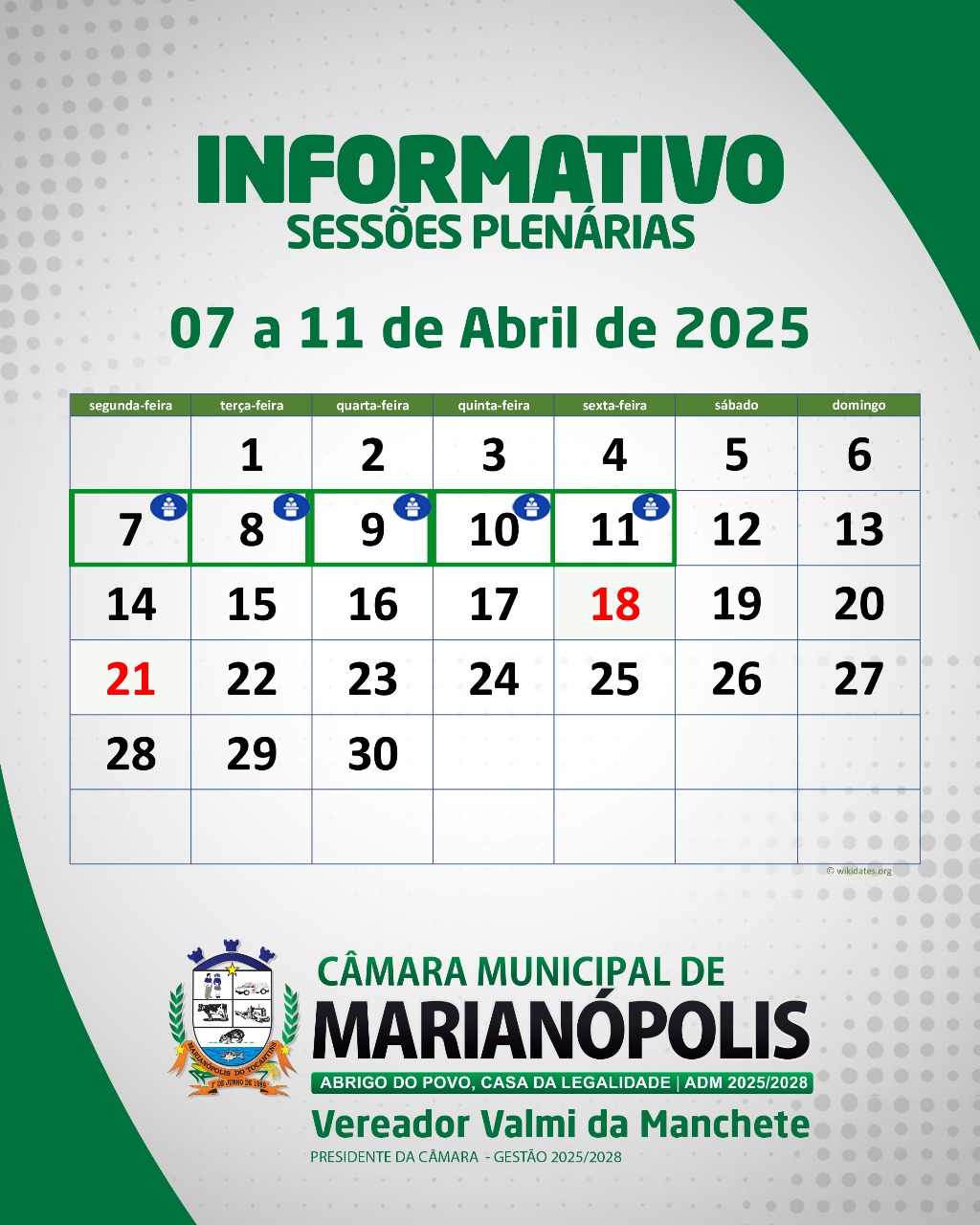 Câmara Municipal de Marianópolis Inicia Semana de Sessões Plenárias