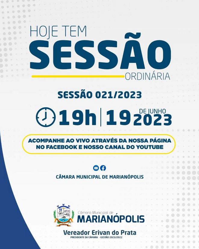 Presidente da Câmara Municipal de Marianópolis convida a população para a semana de Sessões Ordinárias de junho